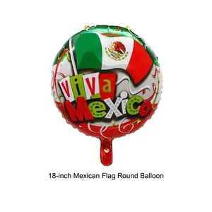 Detailed view of an 18 inch round Mexican flag foil balloon for festive party decorations