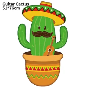 Detailed view of large 51x76cm guitar cactus foil balloon for Mexican fiesta party