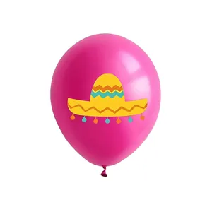 12-inch hot pink latex balloon featuring a colorful Mexican sombrero print design.