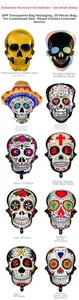 Detailed styles and sizes of Day of the Dead skull foil balloons for party decor
