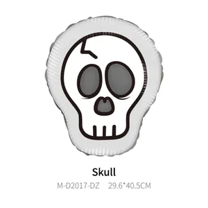 Detailed view of white skull foil balloon for Day of the Dead party decorations