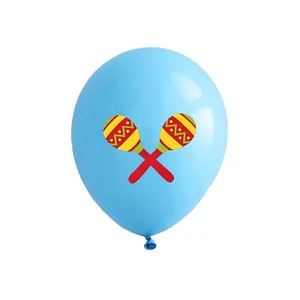 High quality 12-inch blue latex balloon featuring vibrant maracas for Mexican party decor