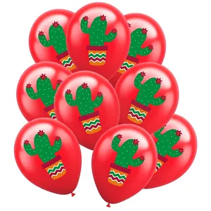 Rode latex ballonnen met groene cactus print voor Cinco de Mayo feestdecoratie