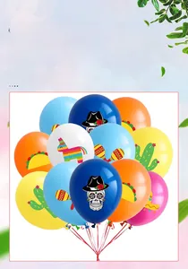 12-inch colorful Mexican Day of the Dead balloons with festive skull and pinata prints for party