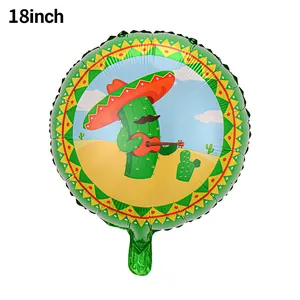 18-inch round foil balloon featuring a festive Mexican cactus playing guitar design