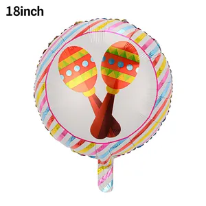 18-inch round foil balloon with colorful Mexican maraca design for Fiesta party decor