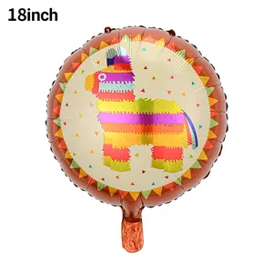 Round 18-inch aluminum foil balloon featuring a colorful Mexican Piñata design for Fiesta
