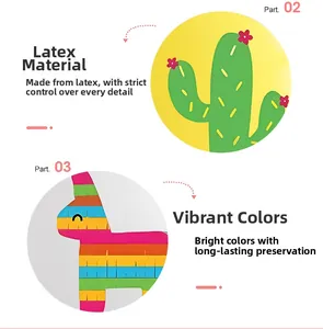 Detail of vibrant cactus and pinata patterns on high-quality latex party balloons