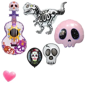 Palloncini in Alluminio Giorno dei Morti Decorazioni per Feste Messicane Dia De Los Muertos Palloncini a Forma di Teschio Chitarra Dinosauro per Halloween