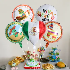 Festive 18-inch Mexican Independence Day themed foil balloons shown in a party setting