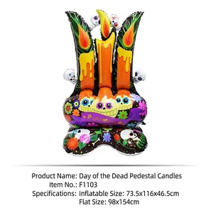 Inflatable Day of the Dead candle balloon with colorful sugar skull and floral motifs