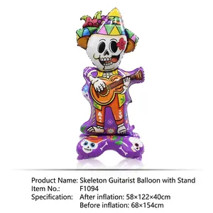 Mexican Day of the Dead inflatable skeleton balloon playing guitar for party decor