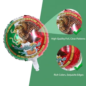 Detail view of Mexico national flag theme 18-inch foil balloon with eagle emblem