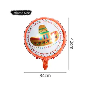 Detailed dimensions for Mexican theme foil balloon showing 42cm height and 34cm inflated width