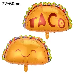 Large taco-shaped aluminum foil balloon set for fiesta party, 72x60cm size