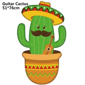 Mexican cactus balloon with sombrero and guitar for fiesta party decoration 51x76cm