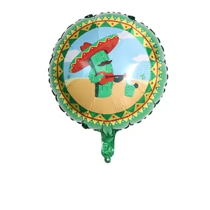 Detailed view of 18-inch Mexican cactus theme foil balloon with vibrant printing
