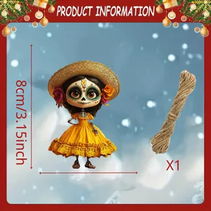 Mexican Day of the Dead wooden hanging ornament featuring 8cm colorful skull girl