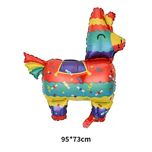 Large colorful llama shaped foil balloon for Fiesta carnival party decorations 95x73cm