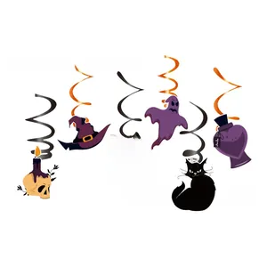 Spooky Halloween hanging swirl decorations set with pumpkin ghost and witch hat motifs