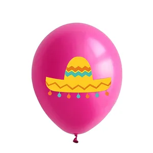 Ballon de fête en latex rose de 12 pouces avec motif de sombrero mexicain jaune