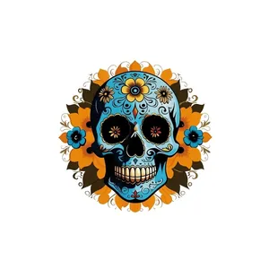Detailed Mexican Sugar Skull design for Day of the Dead wooden door sign ornament.