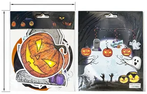 Set of 12 Halloween hanging swirls featuring pumpkins, ghosts, and RIP tombstones