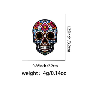 Size and weight details of colorful Mexican floral sugar skull enamel brooch pin