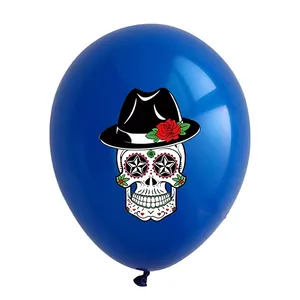 Ballon décoratif bleu de 12 pouces avec motif mexicain de crâne en sucre pour la fête