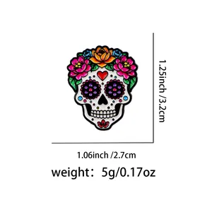 Detailed dimensions and weight of colorful sugar skull rose enamel pin badge