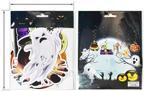 Detailed view of Halloween hanging swirl decorations pack showing 12 pieces and 16x21cm size