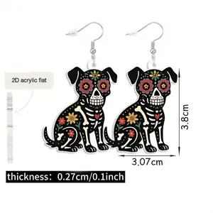 Detaillierte Maße der mexikanischen Tag der Toten Hund Acryl Ohrringe für Schmucksets