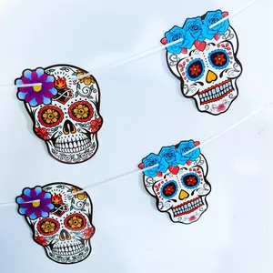 Traditional Día de los Muertos skull banner for Mexican festival party decorations