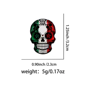 Detailed size and weight specs of the Mexican flag skull brooch with rose patterns
