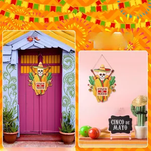 Plaque en bois tête de mort Cinco de Mayo pour décoration murale fête mexicaine