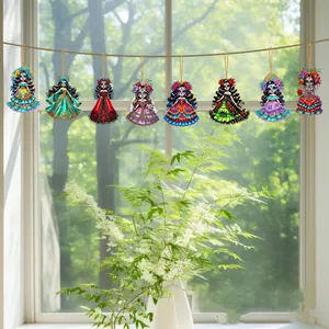 Colorful Mexican Day of the Dead wooden hanging ornaments for festive home wall decor.