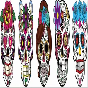 Detailed view of colorful Day of the Dead sugar skull banner for Mexican party decor