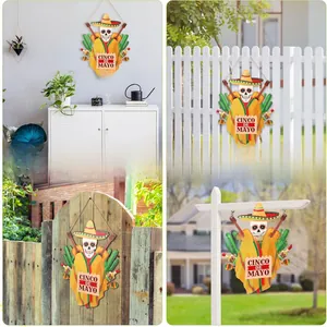 Plaque en bois tête de mort Cinco de Mayo pour décoration de mur et de jardin