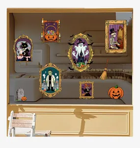 Colorful Halloween static glass stickers with ghost pumpkin and skeleton designs