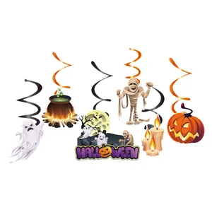 Halloween party hanging swirl decorations with ghost and pumpkin cutouts