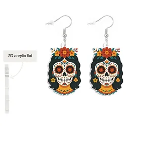 Detaillierte Produktansicht der Tag der Toten Totenkopf Acryl Ohrringen mit Maßen