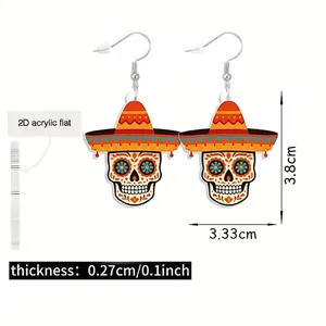 Detaillierte Maße der mexikanischen Totenkopf-Ohrringe für Cinco de Mayo aus Acryl