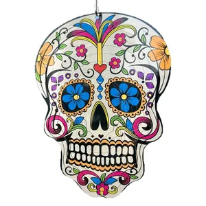 Colorful 3D mandala skull wind spinner for garden hanging decoration
