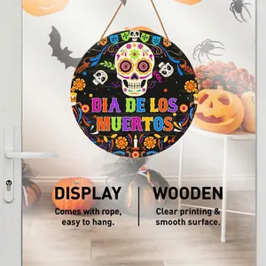 Détail de la plaque en bois Dia de los Muertos de 10,2 pouces pour décoration
