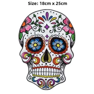 Detailed Mexican sugar skull embroidery patch for DIY clothing decoration and repair
