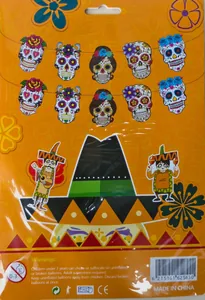 Day of the Dead skull banner packaging featuring festive Mexican party theme decorations
