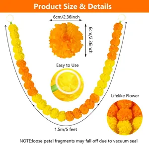 Dimension details of five foot artificial marigold garland for Day of the Dead decoration
