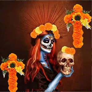 Künstliches Studentenblumen Kreuz Tag Der Toten Halloween Grabdekoration Seide Sonnenblumen Kreuz Denkmal Dekor