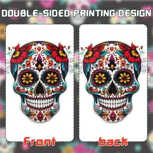 Double-sided Day of the Dead wooden skull ornament for Mexican party decorations