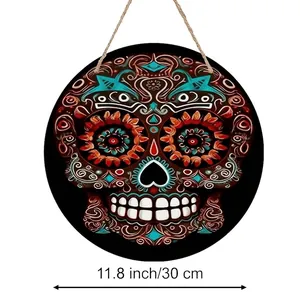 Plaque bois tête de mort mexicaine, décoration de 11,8 pouces de diamètre